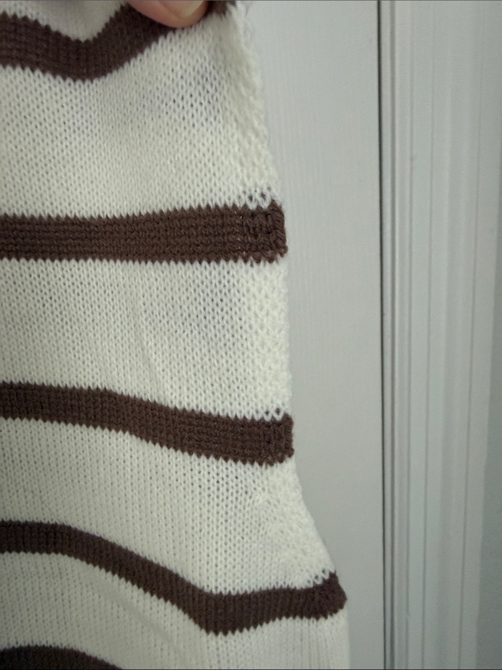 Relaxed Cream & Brown Striped Sleeveless Crew Sweater - Picture 3 of 6